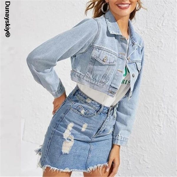

women's jackets 2021 fashion short retro jeans cropped long sleeve female denim vintage street motorcycle coats, Black;brown