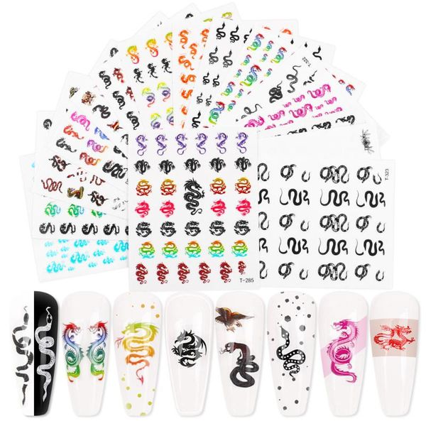 

stickers & decals 16pc/lot snake design 3d diy nail art colorful dragon transfer slider tip manicuring decoration, Black