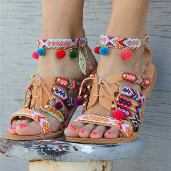 Мода личности Большой размер этнических сандалий в стиле женщин Boho клинья обувь для женщин Zapatos de Mujer платформа Y0721