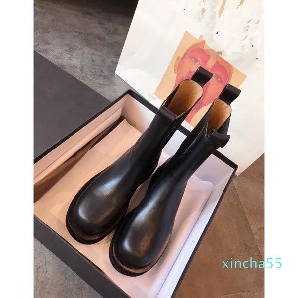 

women's ankle boots platform shoes thick heel fur chelsea chimney luxury brand designer leather, Black