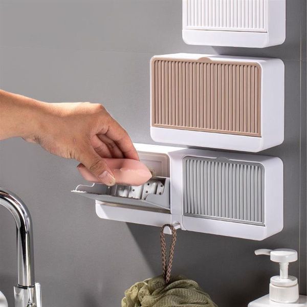 

soap dishes creative wall mounted box with lid double/single grids draining rack bathroom holder dish for