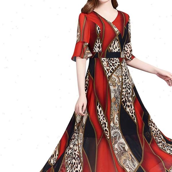 

dress women summer dress v neck knee length short sleeve leopard print dress boho floral print elegant dresses vestido lr4, Black;gray