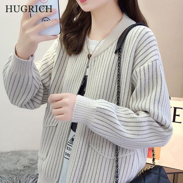 

women's mink fleece cardigan loose knit jacket autumn and winter fashion outer wear baseball collar jacket new 2021, Black;brown