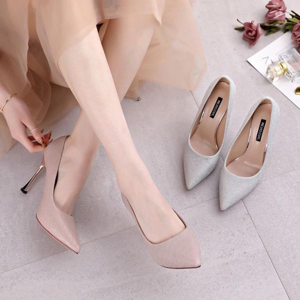 

dress shoes spring french champagne high heeled pointed thin fashion single korean nightclub super, Black