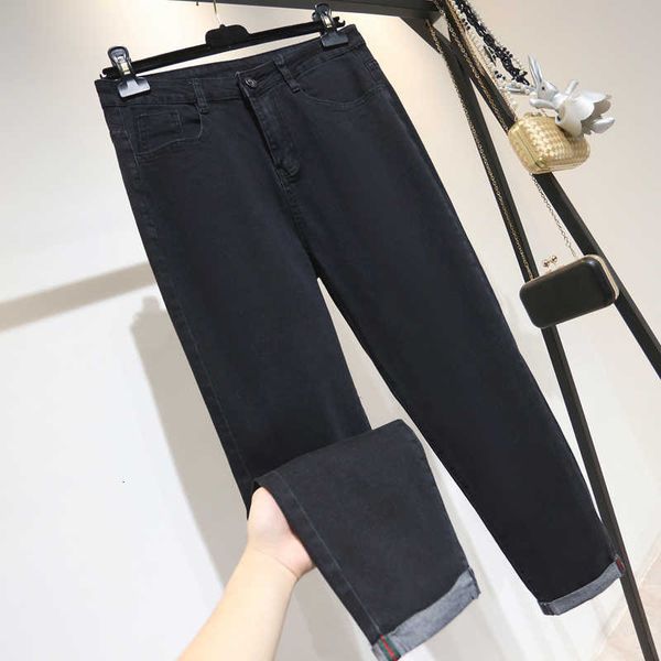 

jeans woman high waist plus size loose softener black jeans ankle-length denim harem pants 4xl 5xl, Blue
