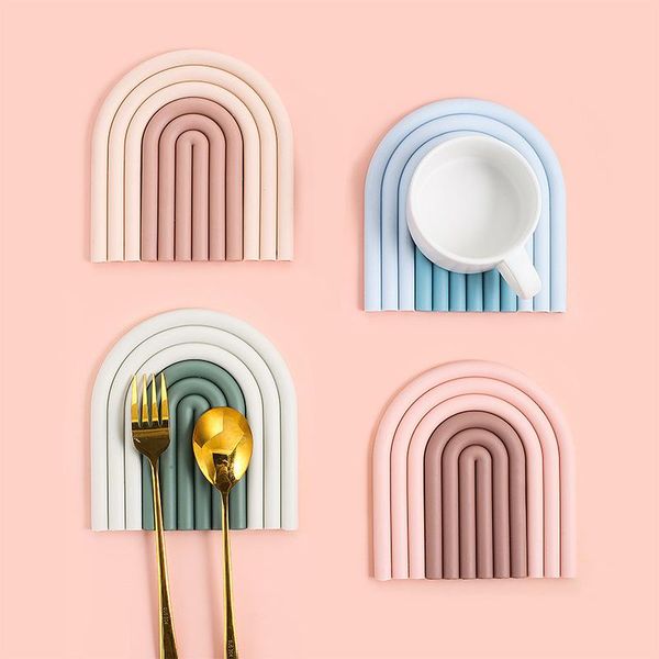 

mats & pads nordic style silicone removable rainbow coasters insulation cup mat plate non slip placemat home decor kitchen accessories