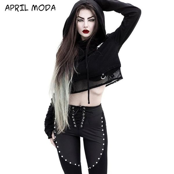 

women's hoodies & sweatshirts 2021 fashion women tracksuit cotton autumn gothic crop streetwear stitching chain non-mainstream sweatshi, Black