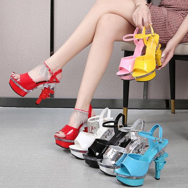 

sandals large size super high heel catwalk female summer stiletto waterproof platform nightclub heels ladies hate, Black