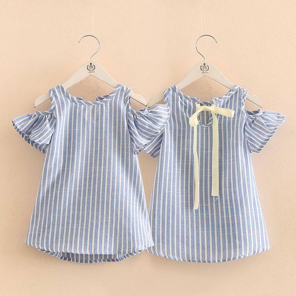 

baby off-the-shoulder dress 2021 summer new girls' clothing children's striped dress princess girl, Red;yellow