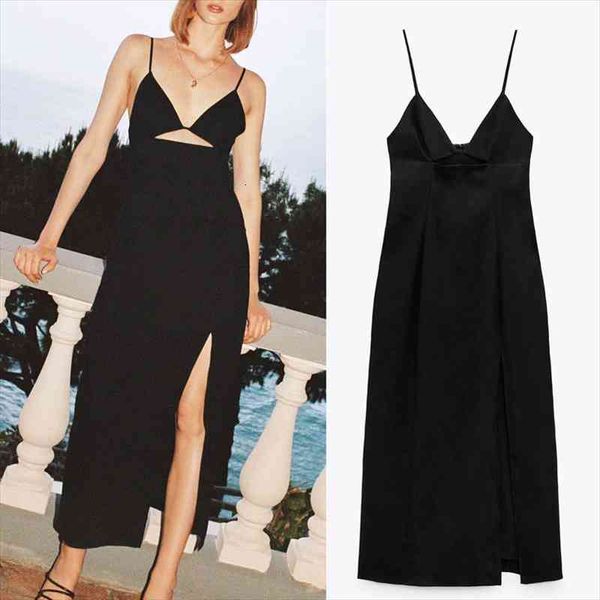 

za cut out dress woman black slip party dresses backless long dress women strap slit midi summer dresses, Black;gray