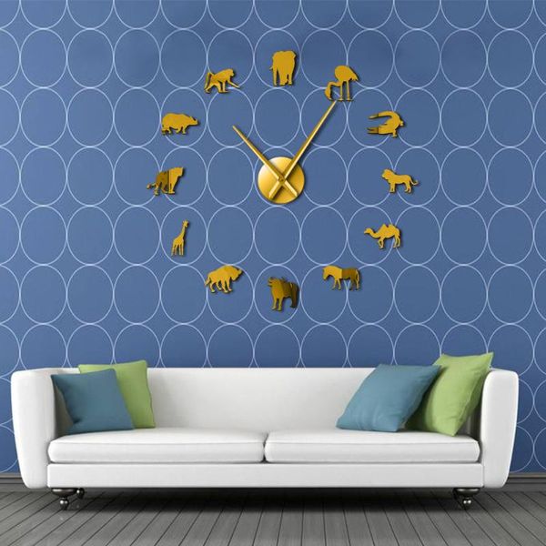 

wall clocks african animals silhouette stickers diy art large clock safari wildlife animal giant decor