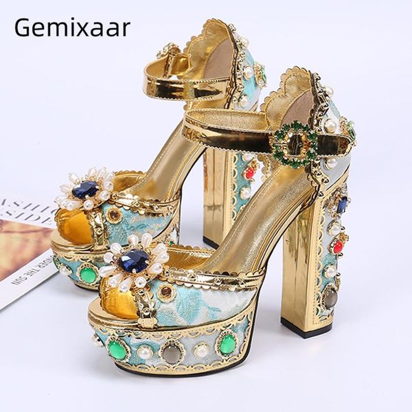 

dress shoes diamond high platform banquet woman chunky heel metal decor luxury satin embroidery rhinestone sandals women, Black