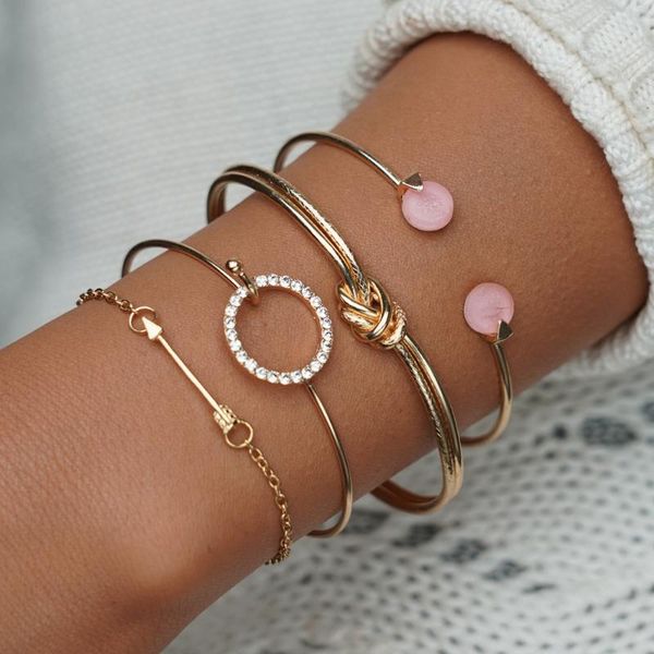 

charm bracelets misscycy 4pcs/set trendy rhinestone circle arrow for women gold color knot bangles femme bijoux, Golden;silver