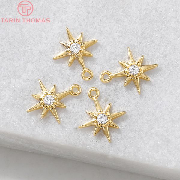 

6pcs 11mm 24k gold color plated brass with zircon explosion six-star charms pendants diy jewelry accessories, Bronze;silver