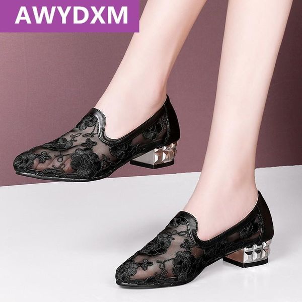

sandals low heels women shoes 2021 autumn fashion mesh chunky sport shallow cover heel dress casual slides lady zapatos, Black
