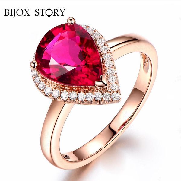 

cluster rings bijox story classic woman 925 sterling silver jewelry with water drop shape ruby gemstone adjustable ring for wedding gift, Golden;silver