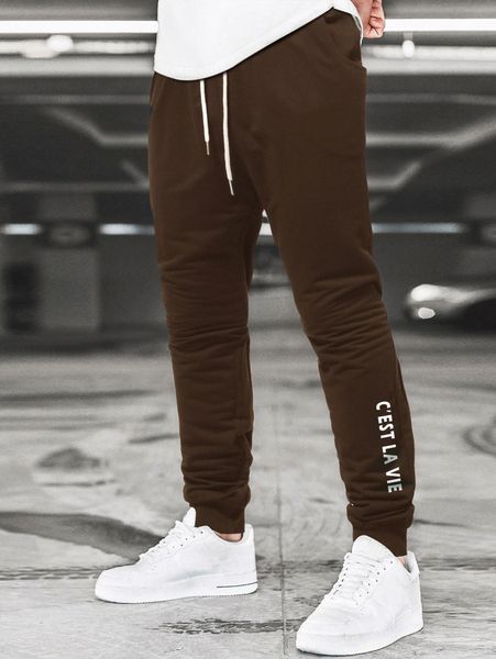 

men slogan graphic drawstring waist sweatpants l6ez#, Black