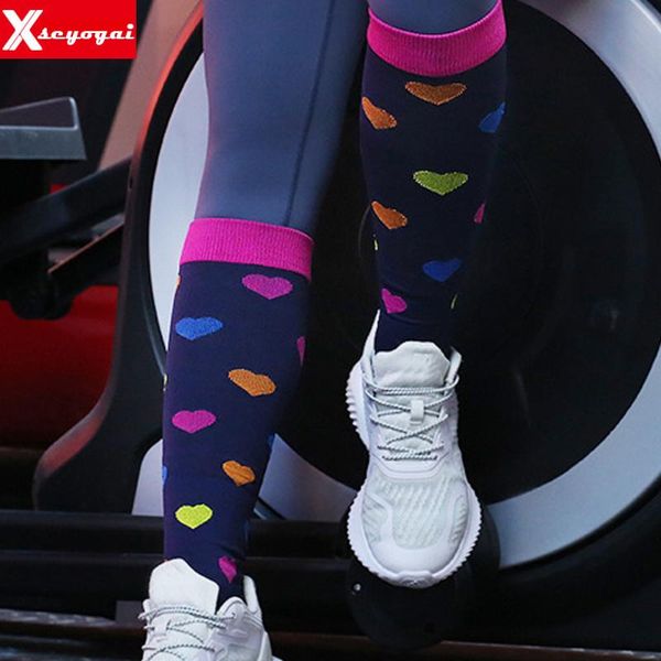 

sports socks 1pairs compression stocking knee high running edema varicose veins marathon yoga hose for women, Black