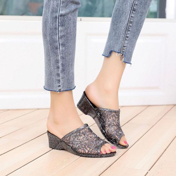 

slippers 2021 fashion wedge heels shoes women jelly casual woman summer soft comfortable pink black a3390