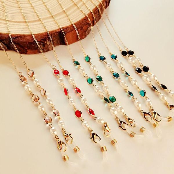 

sunglasses frames korea face mask chain crystal pearl beads glasses ladies unique luxury presbyopic accessories, Silver