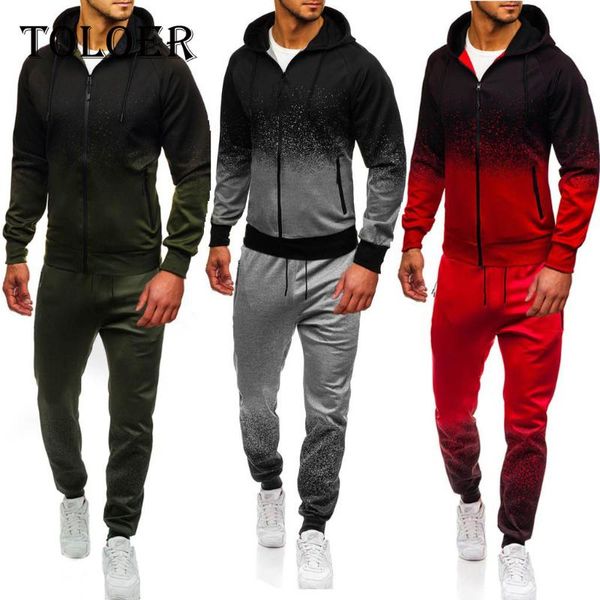 

2 piece suit gradient mens tracksuit hooded sweater+pants 2021 new jogging bottom sport sweat suit hoodie trousers pant set, Gray