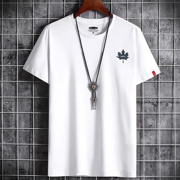 

o neck short sleeve fashionable mens t shirts maple leaf print cotton casual, White;black