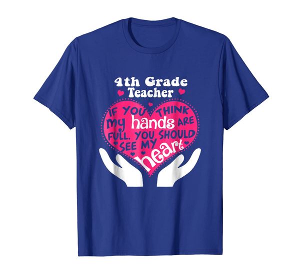 

4th grade teacher full hands heart gift funny tshirt, White;black