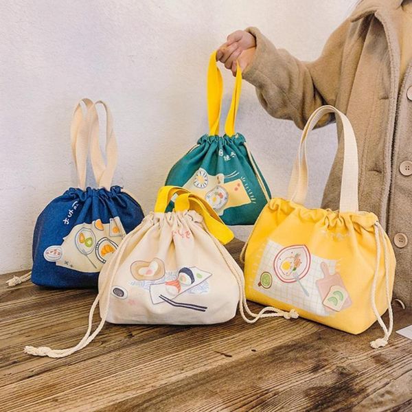 

storage bags lunch bag cute japanese canvas insulation food delivery waterproof handbag home beam mouth tote