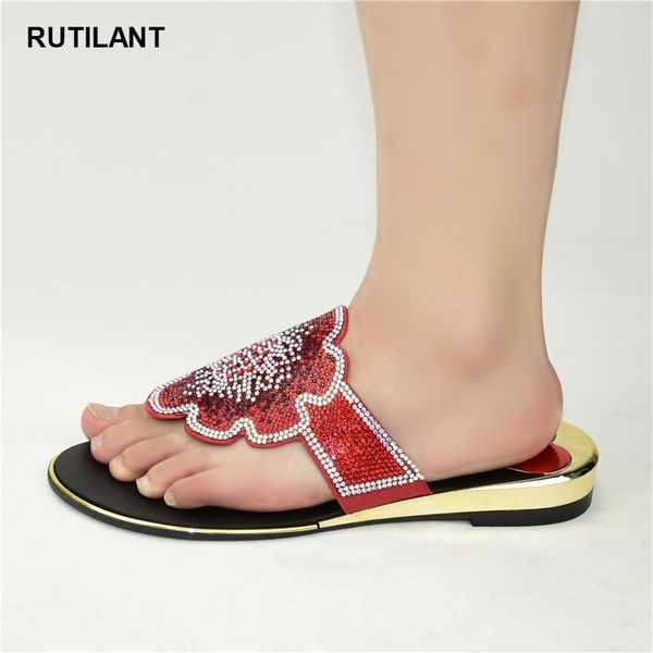 

dress shoes arrival afrucan women wedding decorated with rhinestone summer slippers low heels italian, Black