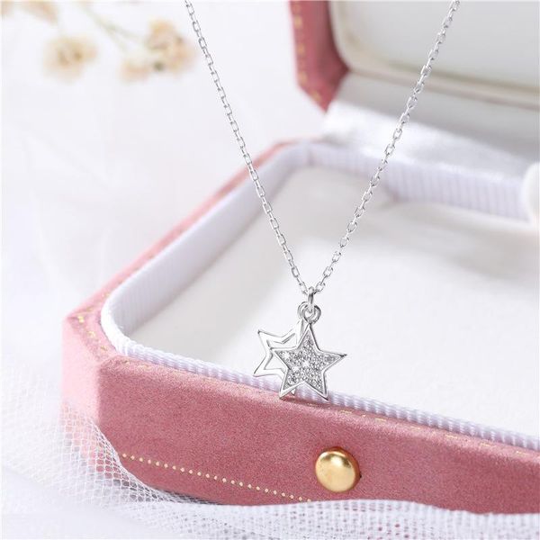 

chains 925 sterling silver necklace star double starts jewelry necklaces