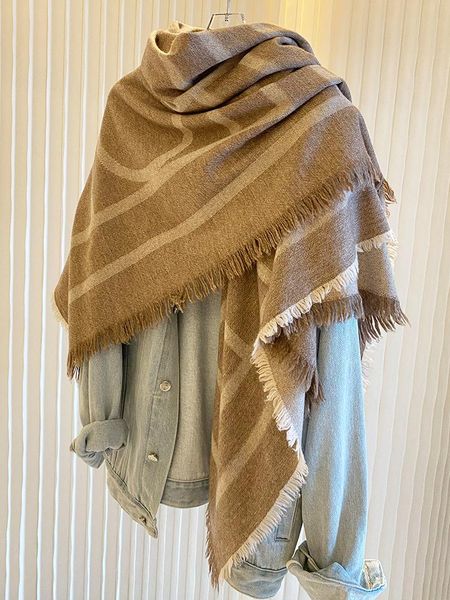 

scarves woman pashmina niche classic geometric stripes cashmere wool oversized scarf shawl, Blue;gray