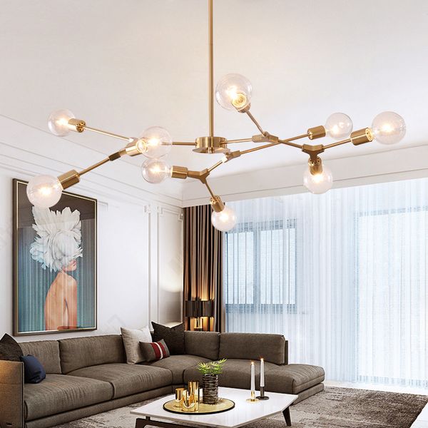 

2021 new moderno led lustre para sala de jantar decorao teto molecular pingente lmpada bola vidro luz dourado interior luzes do quarto 7x07