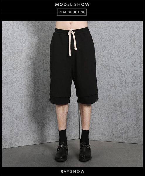

men's shorts autumn and winter pure color elastic waist is false two designs loose recreational straight tube pants, White;black
