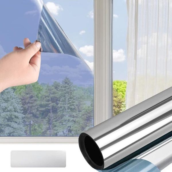 

window stickers one way mirror film self-adhesive reflective solar privacy tint for home blue silver glass