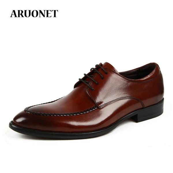 

dress shoes aruonet pointed-toe leather men's business genuine low-lace-up, Black