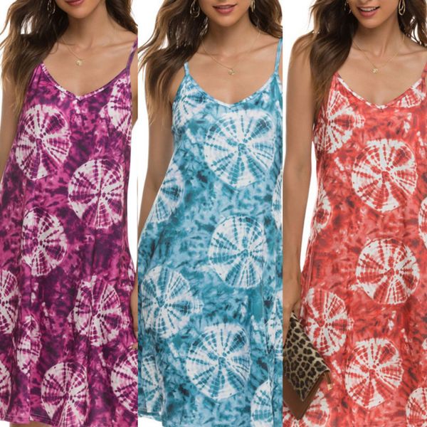 

summer spaghetti strap dresses fashion print slip dress women girls dresses sleeveless beach loose skirt casual clothes 5xl lly0224, White