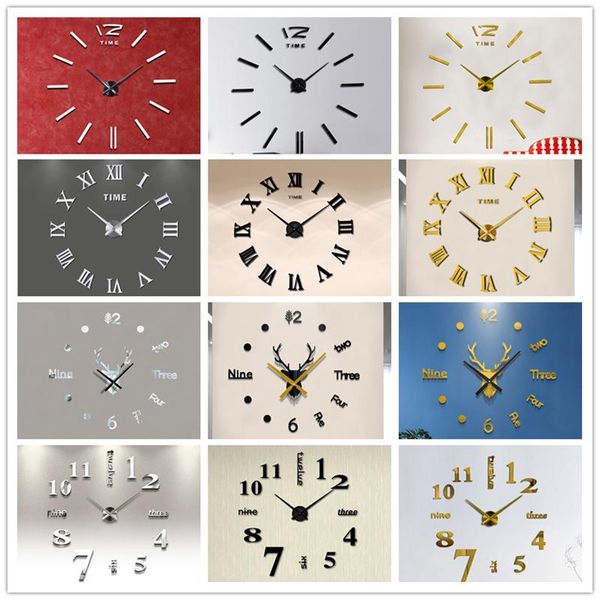 

wall clocks modern large mirror sticker clock nordic simple arabic numerals number diy watch adhesive wallpaper hall living room decor