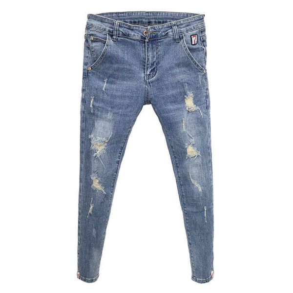 

men's jeans moda denim social guy gatos rasgado masculino coreano calÃ§as de brim magros dos homens da escola adolescentes cowboy lÃ¡pis, Blue