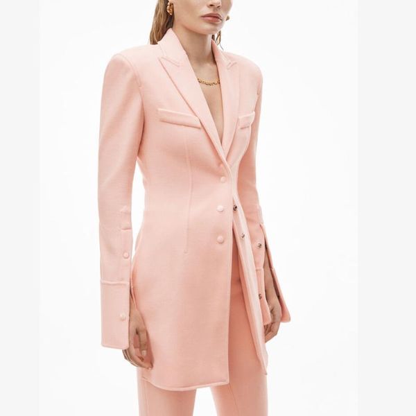 

women's two piece pants 2021 autumn and winter mid-length slim velvet casual suit jacket, high-end fashion pink commuter, White