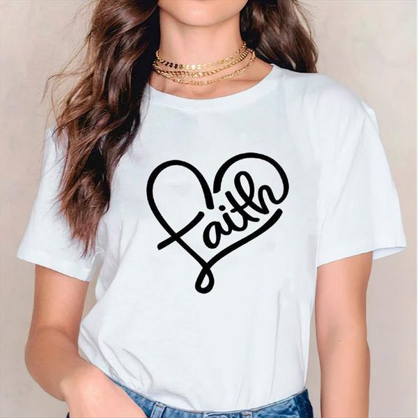 

mujer camisetas love heart faith womens letter 90s short sleeve print graphic female tee, White