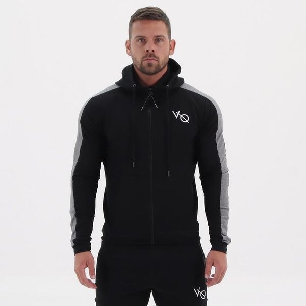 

muscle brothers new spring and autumn sports zipper sweater running fitness men's long sleeve trend coat, Black