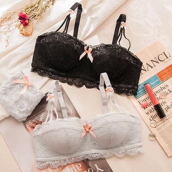 

bras sets wasteheart women fashion purple lingerie lace ruffle straps bralette bow soft trim padded panties push up wireless bra b c, Red;black