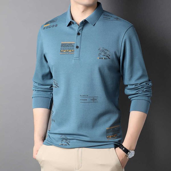 

2021 young and middle-aged autumn men's long sleeve t-shirt lapel korean trend, White;black