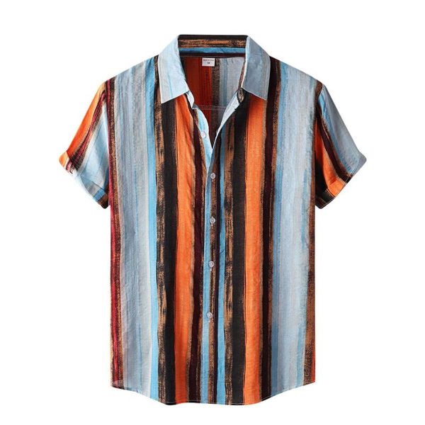 

men's t-shirts feitong summer striped shirts casual contrast color loose short sleeve button turn-down collar oversize shirt streetwear, White;black