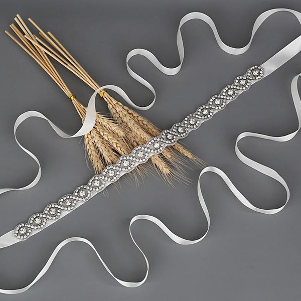 

wedding sashes handmade silver diamond belt ribbon sash with rhinestones belts for formal dress bridal, White