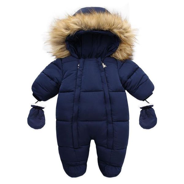 

jumpsuits born baby fur hooded rompers warm padded jumpsuit for infant boy girl winter clothes, Blue