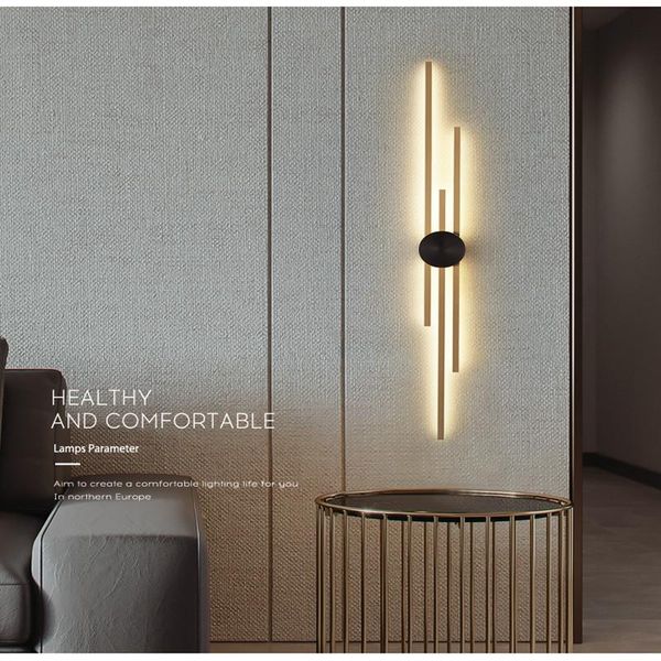 

wall lamp all copper light luxury minimalist bedroom bedside creative long aisle living room tv background