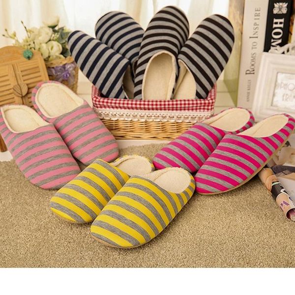 

women retail drop shipping striped indoor slippers women house shoes non-slip warm cotton slippers floor, Black