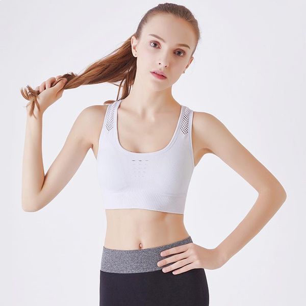 

breathable mesh sports bra,women high stretch wire padded sports seamless fitness vest absorb sweat yoga bra, White;black