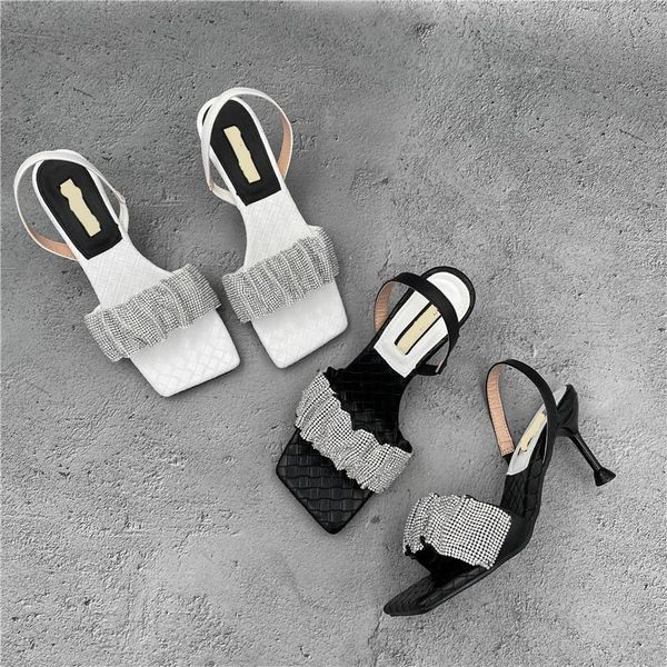 

sandals clear heels square toe large size high heeled woman 2021 shallow mouth med female shoe big high-heeled rhinestone fashi, Black